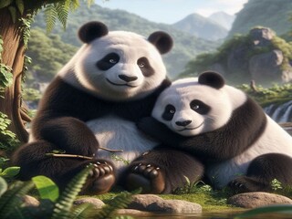 Obraz premium giant panda eating bamboo