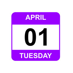 1 April, TUESDAY .Date template. Useful design for calendar or event promotion. Vector illustration 