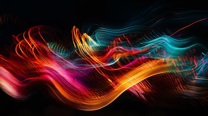 Fototapeta premium Vivid neon light streaks pulsating across a dark canvas, creating a dynamic and futuristic abstract art piece