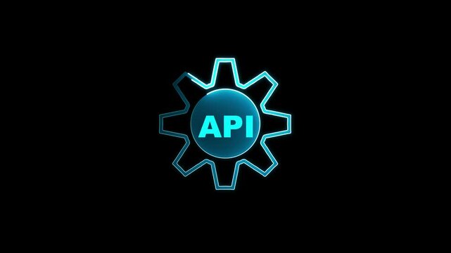 Glowing neon line setting api interface icon isolated on black background. Application programming interface API technology. Software integration. 4K motion Video