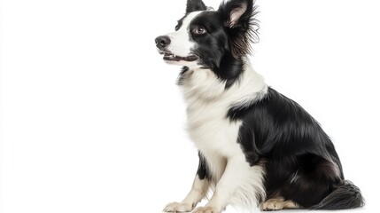 Eyes alert, ears perked: a black-and-white Border Collie in mid-turn. Eyes filled with curiosity as it peers over its shoulder into a world waiting to be explored