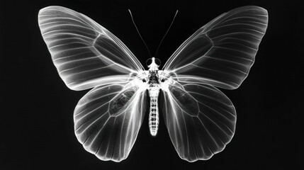 X-ray scan of a butterfly with open wings revealing intricate structures nature scientific study macro view