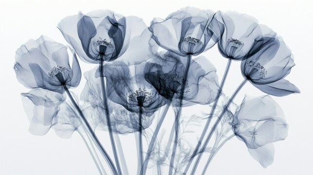 X-ray scan of a vibrant bouquet of flowers studio digital art minimalist close-up nature exploration