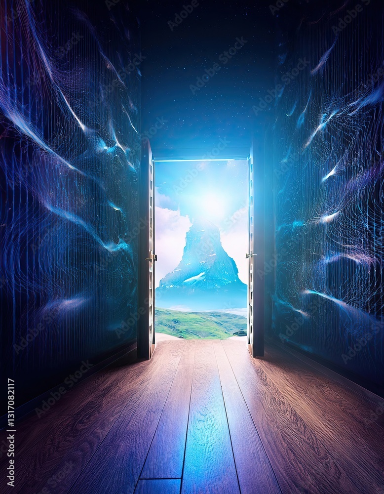 Aufkleber exploring a doorway that connects reality to an enchanting virtual world full of possibilities