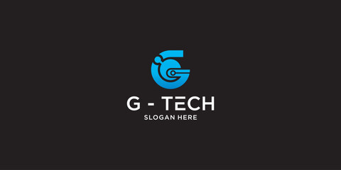 Creative letter G technology logo design with modern style premium vector