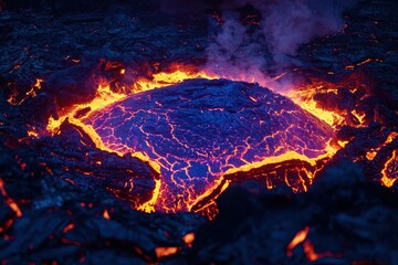 Molten Lava Flow with Vivid Orange Glow and Cracked Surface