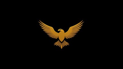 Obraz premium Minimalist golden eagle logo – symmetrical vector illustration on black background for professional branding