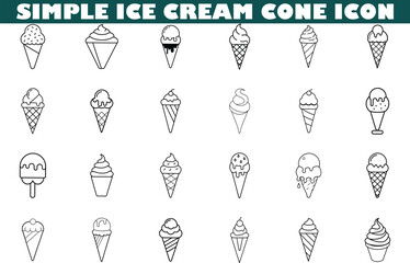 Ice Cream Cone Icons Simple, Diverse, Line Art Designs
