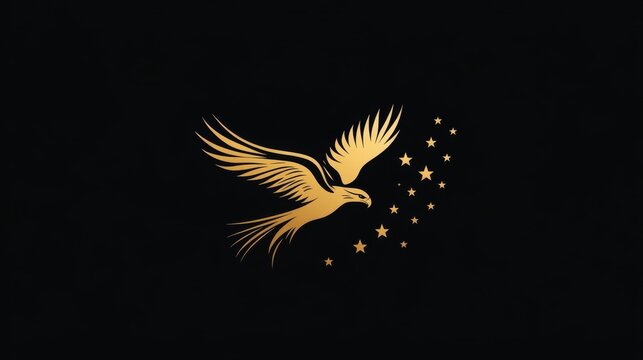 Minimalist gold eagle and stars logo – sleek emblem on black for premium branding