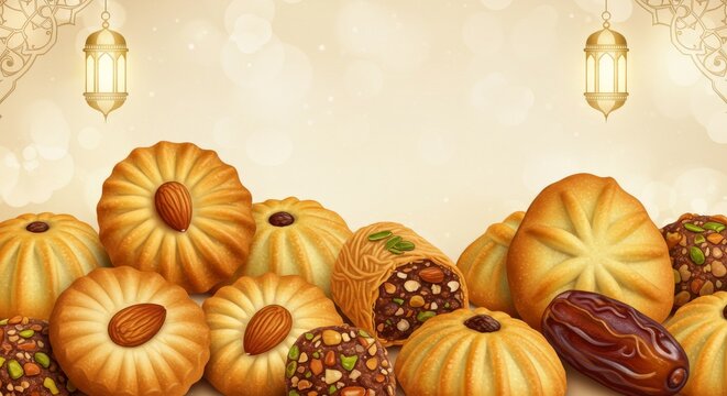 Ramadan sweets background. Cookies of El Fitr Islamic Feast