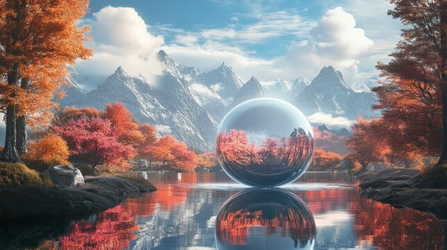 Futuristic biolab researching levitation technology amidst serene mountain landscape