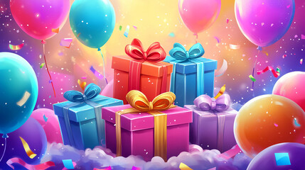 Colorful Celebration with Gift Boxes and Balloons