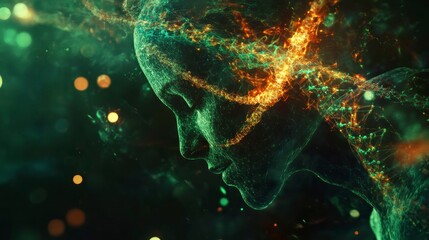 Holographic dna helix intertwining with ethereal gigapixel visuals digital space abstract art immersive environment close-up concept