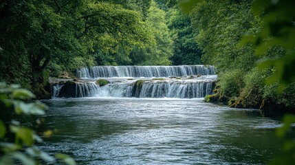 Cascading waters through verdant foliage creating a serene and picturesque vista