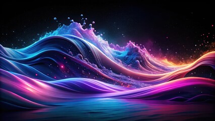 Abstract cosmic landscape with vibrant swirling nebulae and luminous particles.  A captivating display of fluid dynamics and celestial energy.