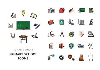 小学校の授業にまつわるアイコンセット（カラー）