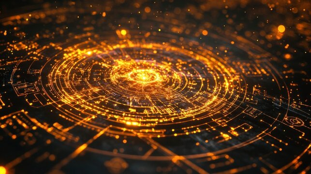 Quantum computer generating random symbols digital environment abstract visualization high-tech concept