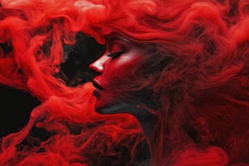 Fototapeta premium Intense red smoke billows in the air against a black background in this stock video footage Intense and dynamic red backdrop .