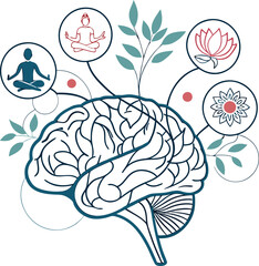 Mental health awareness concept with brain and mindfulness symbols