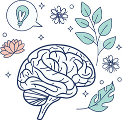 Mental health awareness concept with brain and mindfulness symbols