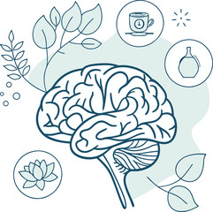 Mental health awareness concept with brain and mindfulness symbols