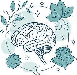 Mental health awareness concept with brain and mindfulness symbols