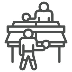Tennis players and table line icon, tennis concept. Vector graphics. Two man playing tennis sign on white background, outline style icon for mobile or web design.