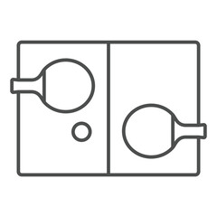 Tennis rackets and table thin line icon, tennis concept. Vector graphics. Table tennis sign on white background, outline style icon for mobile or web design.
