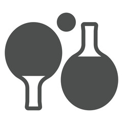 Tennis rackets pair solid icon, table tennis game concept. Vector graphics. Rackets and ball sign on white background, glyph style icon for mobile or web design.