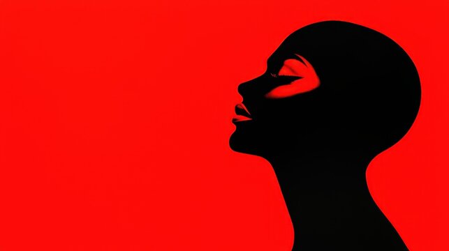 Elegant Silhouette of Woman's Profile against Bold Red Background