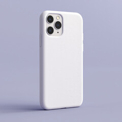 Close-up of a smartphone with a white blank mock up case on a clean purple background