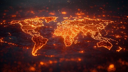 Glowing Worldwide Trade Network Highlighting Balanced Business Hubs and Equitable Connections