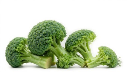 Fresh Green Broccoli Stalks Displayed Against a Clean White Background for Healthy Eating