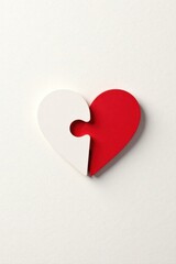 Two-toned heart shaped puzzle pieces interlock on a white surface