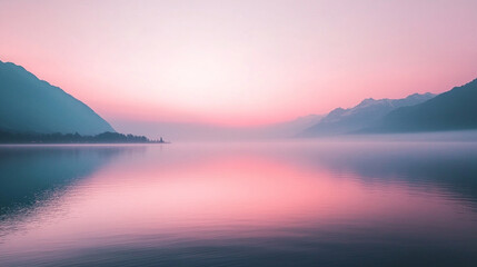 Obraz premium Serene Sunset Over Tranquil Mountain Lake