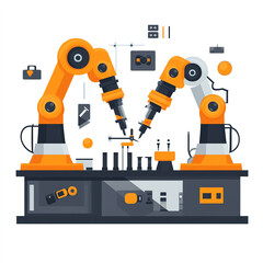 Fototapeta premium Robotic arms in an industrial setting.