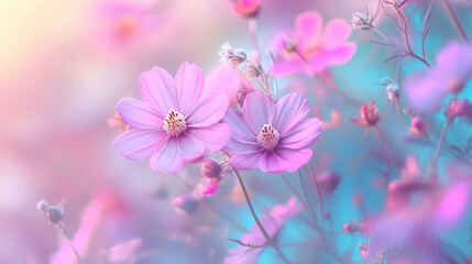 Obraz premium Vibrant, pastel, soft, dreamy, ethereal, and beautiful floral, flower spring background. Backdrop for cosmetics, spa, perfume, beauty salon, florist shop, invitation, gift cards