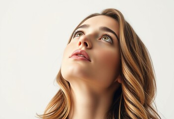 Naklejka premium Young woman gazing upward with sparkling eyes