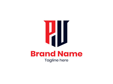PU logotype logo design template. PU letter logo design vector with black and red colors. PU Letter Logo Design. Initial letters UP logo icon.
