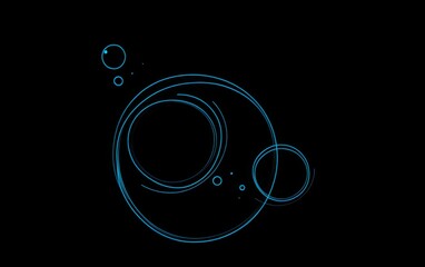 Minimalistic black background with blue neon outline and subtle bubbles &ndash; flat vector design
