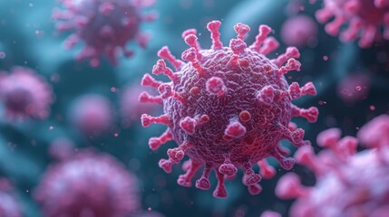 Microscopic view of adenovirus under laboratory microscope lens with clean lines and high magnification