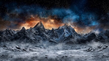 Fototapeta premium Snowy Mountain Range Under a Starry Night Sky