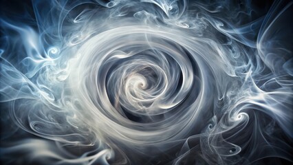 Naklejka premium Abstract swirling smoke patterns creating a mesmerizing vortex of ethereal grey and blue hues