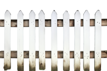 White Picket Fence Background, Isolated On White.

