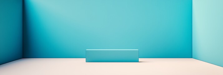 A minimalistic space featuring turquoise walls and a simple rectangular table, creating a clean and modern aesthetic.