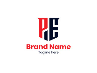 Fototapeta premium Modern Monogram PE Shield Logo, Bold Red and balc Lettermark EP Emblem logo Design, PE logo, EP design