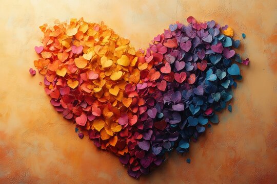 Textured rainbow heart made of paper confetti for LGBTQ+ Pride
