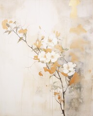 Minimalist Single Herbal Element Painting in Light Colors with Clean Lines