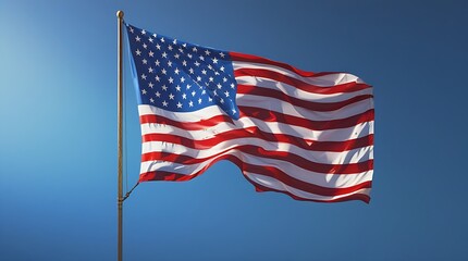 Fototapeta premium American flag waving proudly against a clear blue sky, attached to a flagpole.