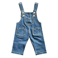 A Pair of Blue Denim Overalls with Adjustable Straps Isolated on Transparent Background